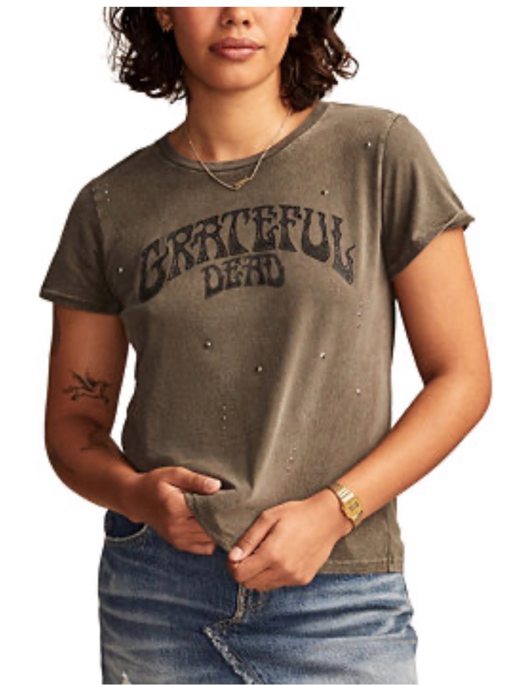 One piece Lucky brand Olive Studded Graphic Tee